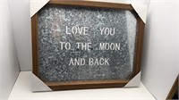 NEW 23X18 METAL LOVE YOU TO THE MOON SIGN FRAMED