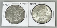 1885 & 1889 Morgan Silver Dollars.