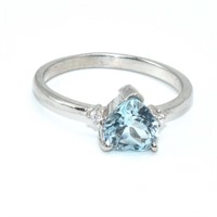 Silver Diamond (0.10) Blue Topaz(1.1ct) Ring