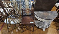 BAMBOO WINDSOR WICKER TABLE & CHAIR LOT