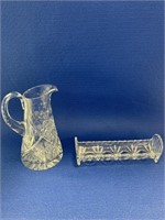 Crystal/glass pitcher and cracker serving tray -