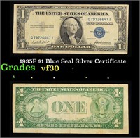 1935F $1 Blue Seal Silver Certificate Grades vf++