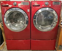 C- Electric LG Red Steam Washer And Dryer Set