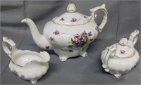 "Spring Violets" teapot - creamer - sugar