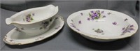 "Spring Violets" one piece gravy boat - round