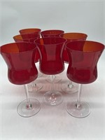 (7) Ruby & Clear Wine Glasses