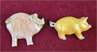 Pink enamel pig pin, yellow enamel pin