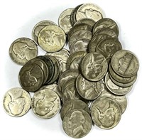 Roll of 1944-P 35% Silver Wartime Jefferson Nickel