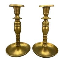 Pair Antique Solid Brass Candle Holders