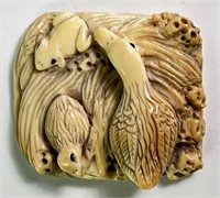 Vintage Chinese Signed Carved Bone 8 Gr (Unique)