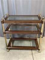 Three Tier Tea Cart with Wood and Glass Shelves