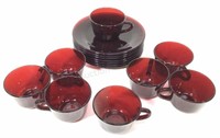 (15pc) Anchor Hawking Ruby Red Glass Cups & Plates