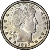 1893-O BARBER QUARTER - XF/AU