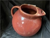 8 “ VINTAGE MAROON POTTERY BALL PITCHER W/ CHIP