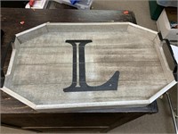 WOOD SERVING TRAY W/ “ L “ MONOGRAM -