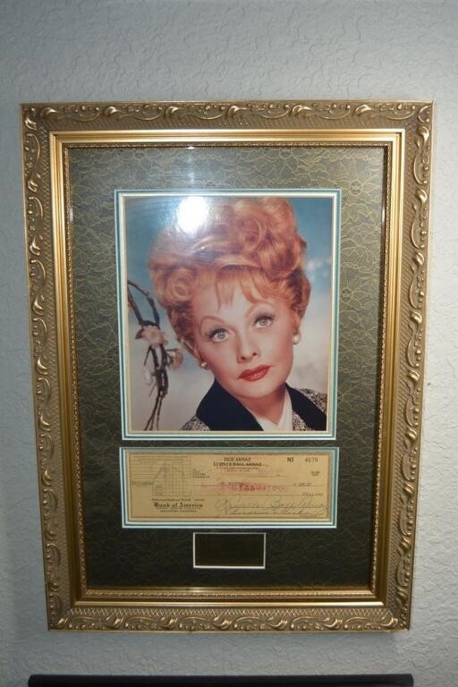Lucille Ball Autograph on a Check Framed