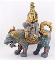 Cloisonné Guan Yin Figure on Lion