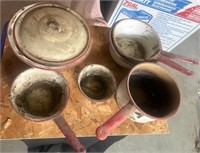 6 pieces of vintage enamel coated pots