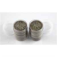 (2) Rolls of Walking Liberty Half Dollars-90%