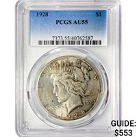 1928 Silver Peace Dollar PCGS AU55