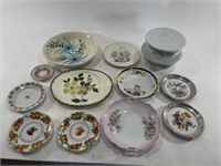 Decorative Floral Plates & Bowls w/ Lids