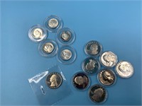 assorted proof quarters and silver dimes, various