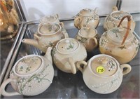 Teapots with green & white floral pattern