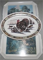 (3) Serving Trays w/ Melamine Turkey Oval Platter