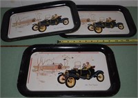 (3) Vintage Metal Trays w/ 1910 Ford Torpedo