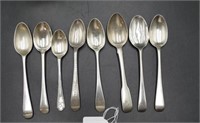 Eight various sterling silver tea spoons