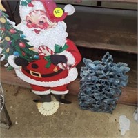 IRON LEAF AND SANTA  LIGHTED STAND