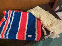 Red white blue afghan and cream shawl