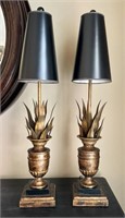 32" Tall Pair of Palm Leaf Table Lamps