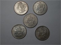 (5) Morgan Silver Dollars 1886 -1904 F-VF