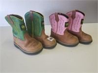 (2 Pairs) John Deere Baby Boots, Pink 6M, Green