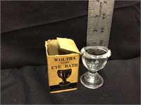 Vintage Clear Glass Woltra Flint Eye Bath Cup w Bx