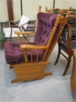 Wood Glider Rocking Chair, Burgundy Cushions