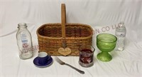Basket, Milk Bottle, Tea Cup, Fork & Glassware