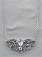 18" SILVER NECKLACE WITH BLUE TOPAZ AND