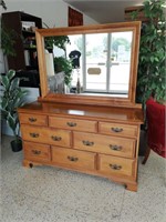 Solid Wood Dresser; 8 Drawers with Mirror.