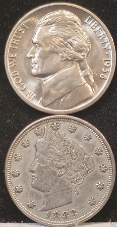 1883 V Nickel & 1956 Jefferson Nickel