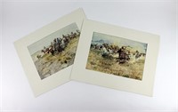 C.M. Russell. 2 full color matted lithographs