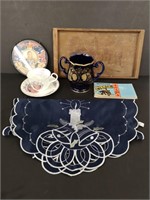Royalty lot cup and saucer, runner, wooden tray