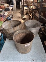 3 Vintage Galvanized Buckets - 2 have holes in