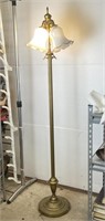 Vintage Brass Floor Lamp with Fluted Glass Shades