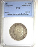 1841 Gulden NNC XF40 Wurttemberg