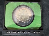 1973 NETHERLANDS ANTILLEN 25 HULDEN .925 SILVER