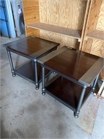 Brushed Nickel & Wood End Tables