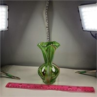 Green swirl vase with ruffles