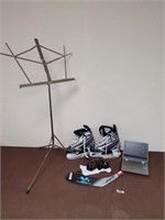 Skates, music stand, and more sports items